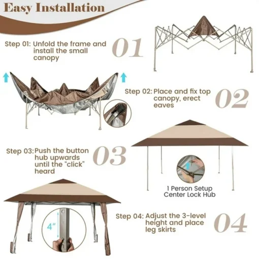 Gazebo paviljon sa mehanizmom 390x390cm Bež - Image 2