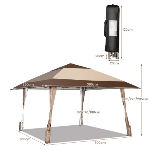 Gazebo paviljon sa mehanizmom 390x390cm Bež - Image 3