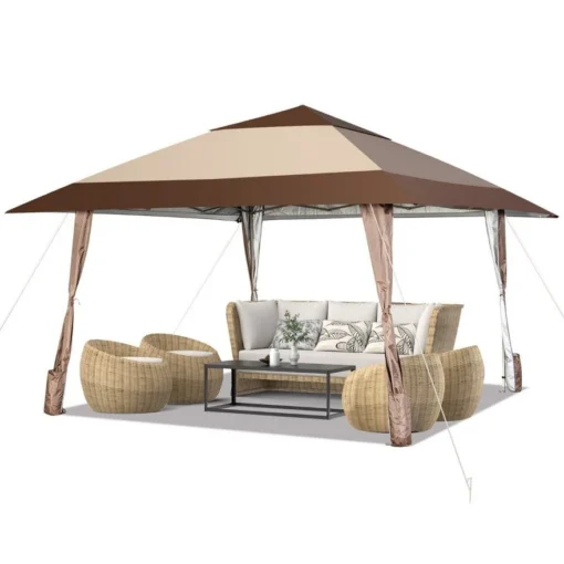 Gazebo paviljon sa mehanizmom 390x390cm Bež - Image 4
