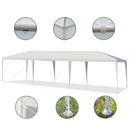 Paviljon 9x3m Beli bez stranica - Image 3