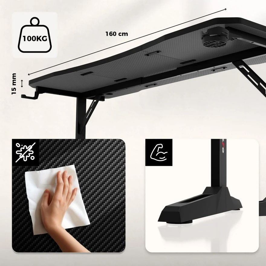 Gaming sto Huzaro Hero 4.6 Crni Podesivi 160x60cm - Slika 5