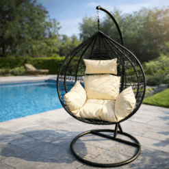 Ljuljaška jaje XXL sa velikim jastucima - crni okvir / bež jastuci