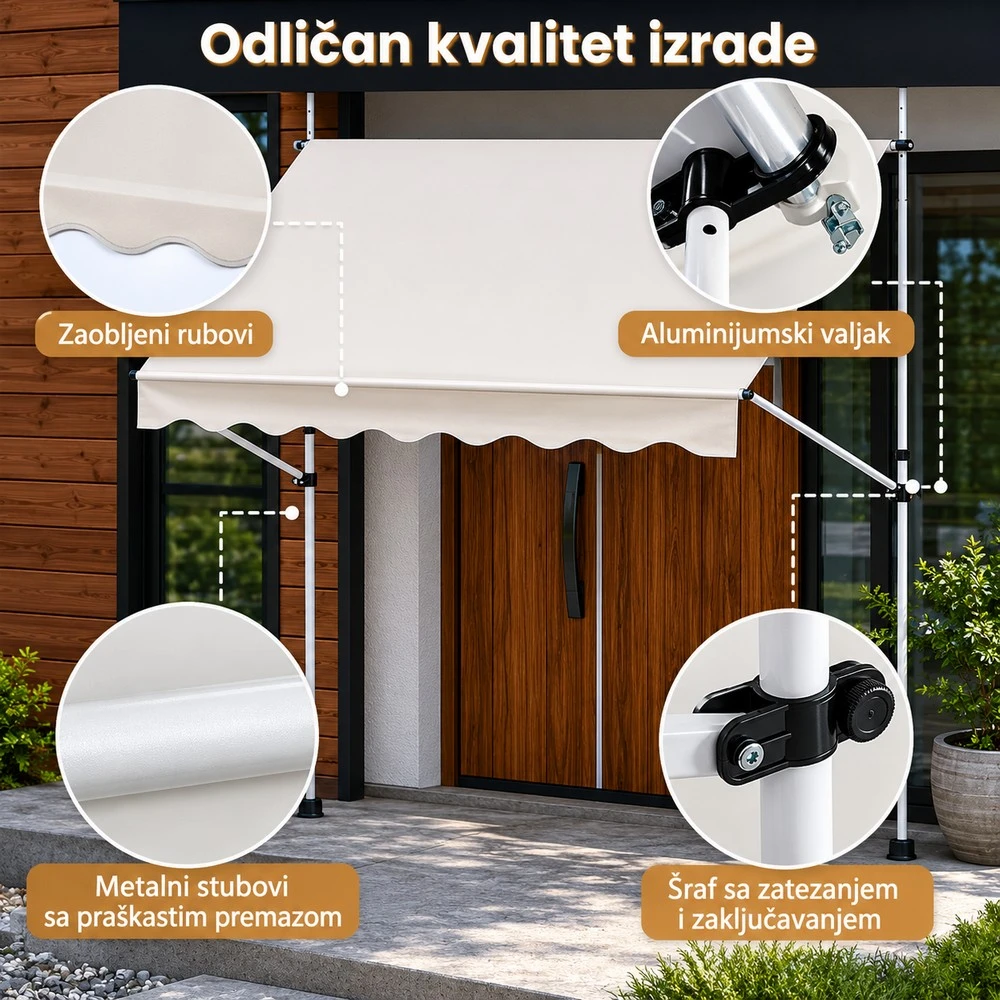 Balkonska tenda 250x125cm samostojeća - bež - Slika 3