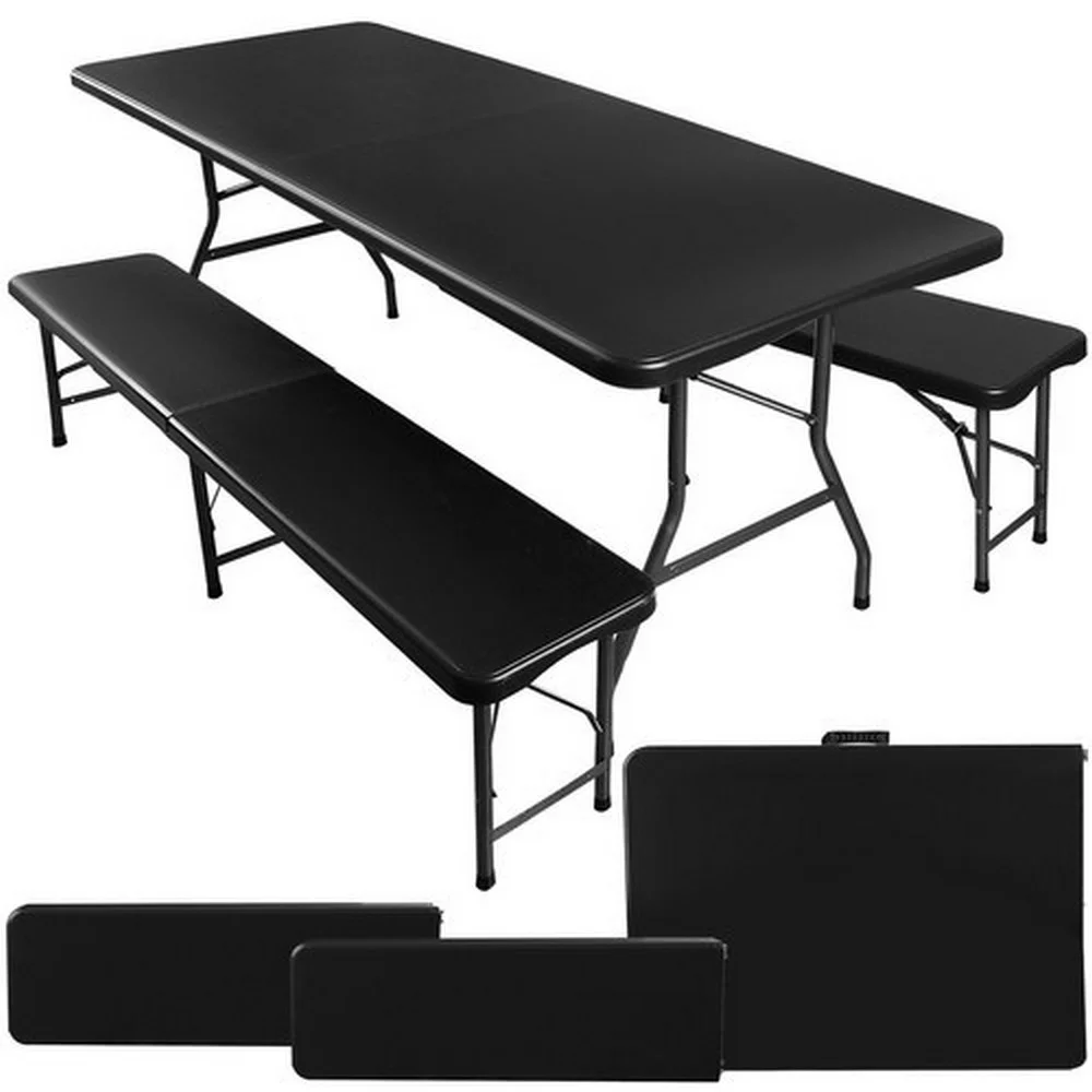 Pivski set sto i dve klupe 180cm na rasklapanje - crni - Slika 5