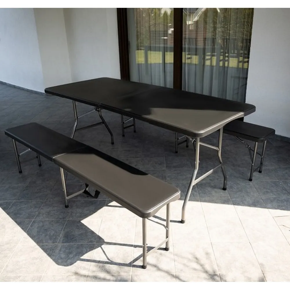 Pivski set sto i dve klupe 180cm na rasklapanje - crni - Slika 4