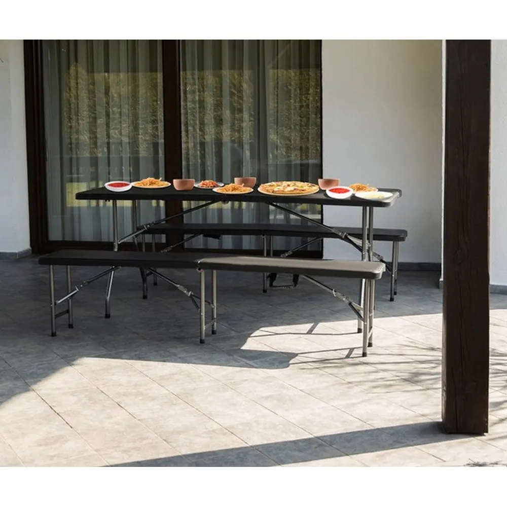 Pivski set sto i dve klupe 180cm na rasklapanje - crni - Slika 2